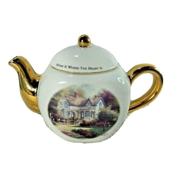 VTG Thomas Kinkade Teapot "Home Is Where The Heart Is II" CottageCore  Chic Deco - Picture 2 of 12